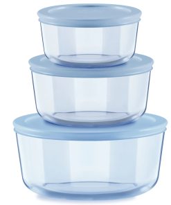 Pyrex Simply Store Tinted 6-piece Round Storage Set with Blue Plastic Lids